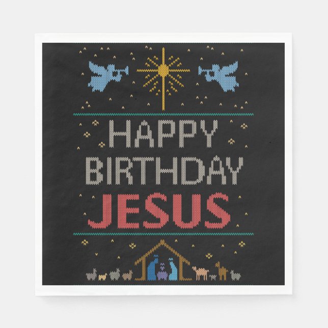 Servilleta De Papel Suéter de Navidades feos - Feliz cumpleaños Jesús  (Anverso)