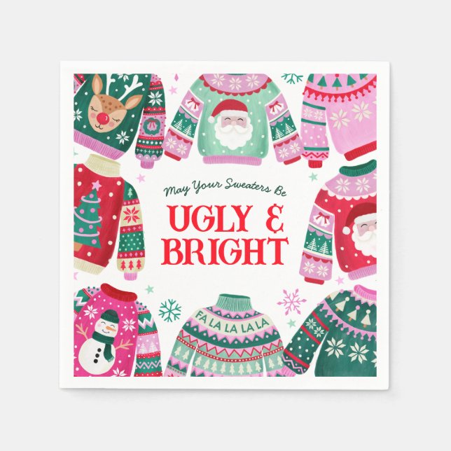 Servilleta De Papel Suéter feo con Santa, Navidades de renos (Anverso)