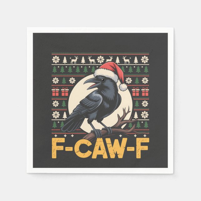 Servilleta De Papel Suéter feo de Navidad divertido F-Caw-F Cuervo Xma (Anverso)