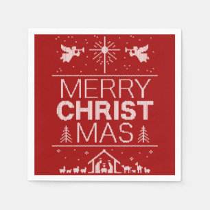 Servilleta De Papel Suéter navideño feo dulce Cristo religioso rojo
