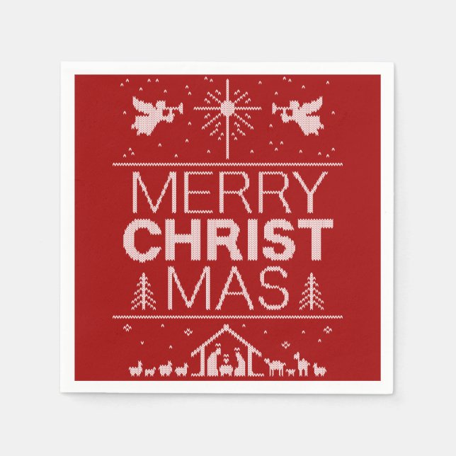Servilleta De Papel Suéter navideño feo dulce Cristo religioso rojo (Anverso)