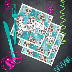 Servilleta De Papel Sugar Skulls and Swirls Rose Turquoise ID725