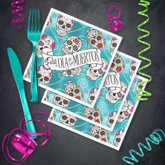Servilleta De Papel Sugar Skulls and Swirls Rose Turquoise ID725 (Subido por el creador)