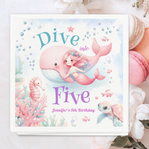 Servilleta De Papel ¡Sumérgete en los Cinco! Sirena Rosa Cumpleaños 5