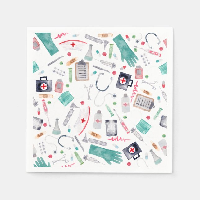 Servilleta De Papel Suministros médicos en acuarela (Anverso)