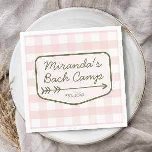 Servilleta De Papel Summer Bach Camp Gingham Bachelorette rosa y verde