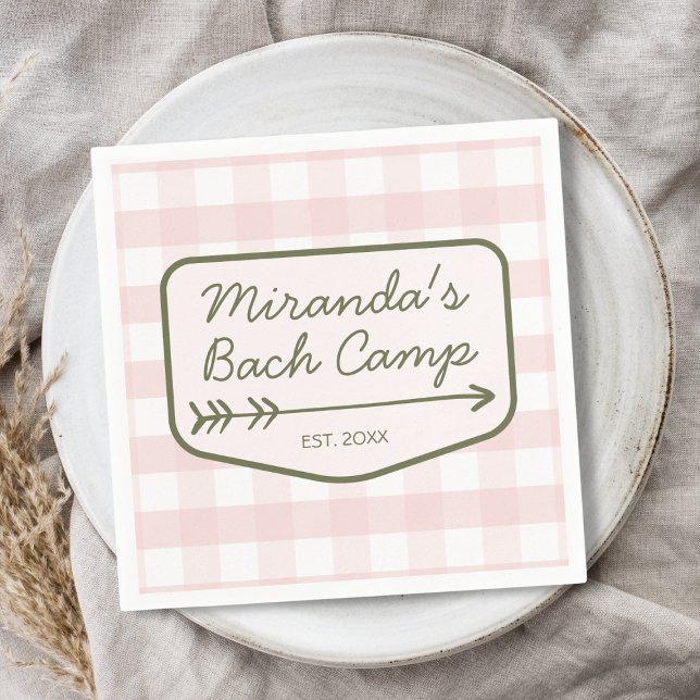 Servilleta De Papel Summer Bach Camp Gingham Bachelorette rosa y verde (Summer Bach Camp Gingham Pink & Green Bachelorette Napkins)
