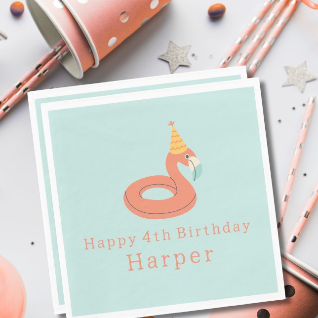 Servilleta De Papel summer flamingo float kids birthday pool party (flamingo happy birthday pool party modern paper napkins party supplies products)