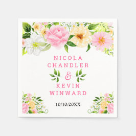 Servilleta De Papel Summer Pink and Yellow Flowers and Foliage