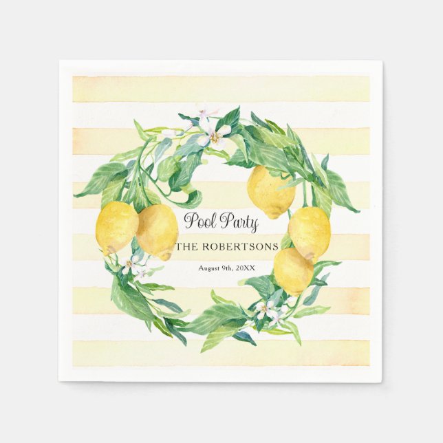 Servilleta De Papel Summer Pool Party Citrus Lemon Wreath Blossom Leaf (Anverso)