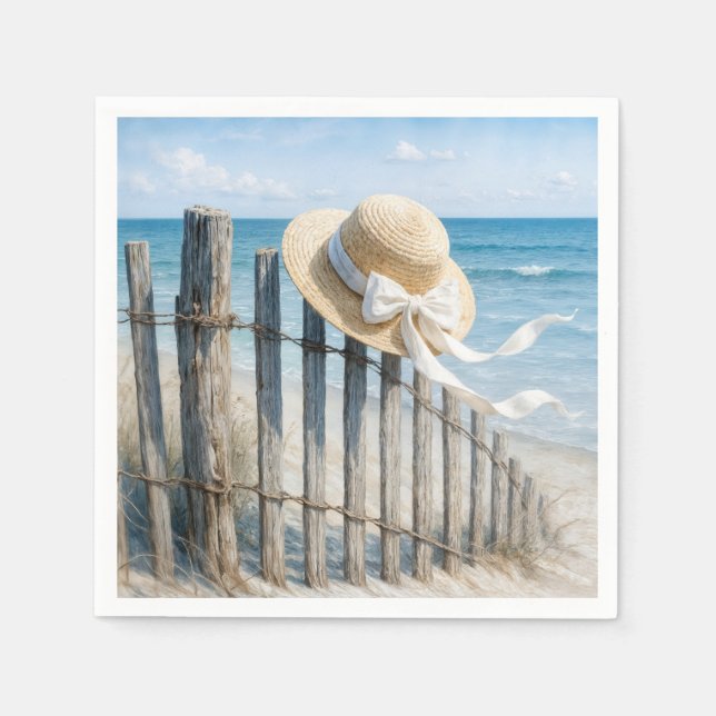 Servilleta De Papel Summer Straw Hat On Beach Fence (Anverso)