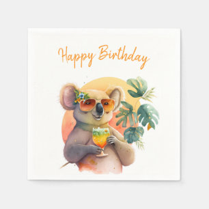 Servilleta De Papel Summer Vibes Watercolor Koala - Feliz cumpleaños