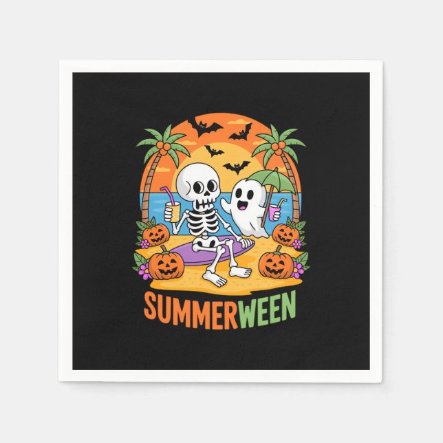 Servilleta De Papel Summerween Skeleton Ghost Beach Halloween Party Fu (Anverso)
