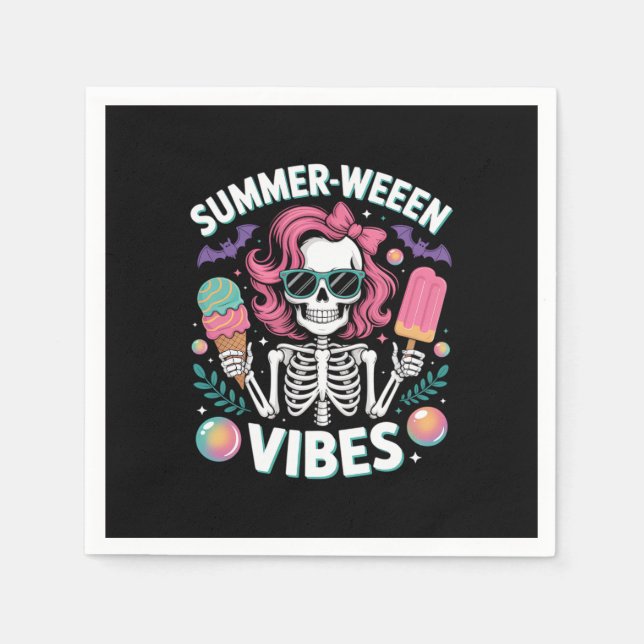 Servilleta De Papel Summerween Vibes Skeleton Vacaciones Halloween Sum (Anverso)