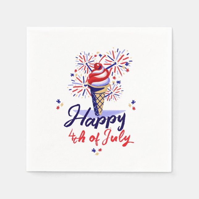Servilleta De Papel Summery Fireworks Ice Cream Cone 4 de julio Diseño (Anverso)