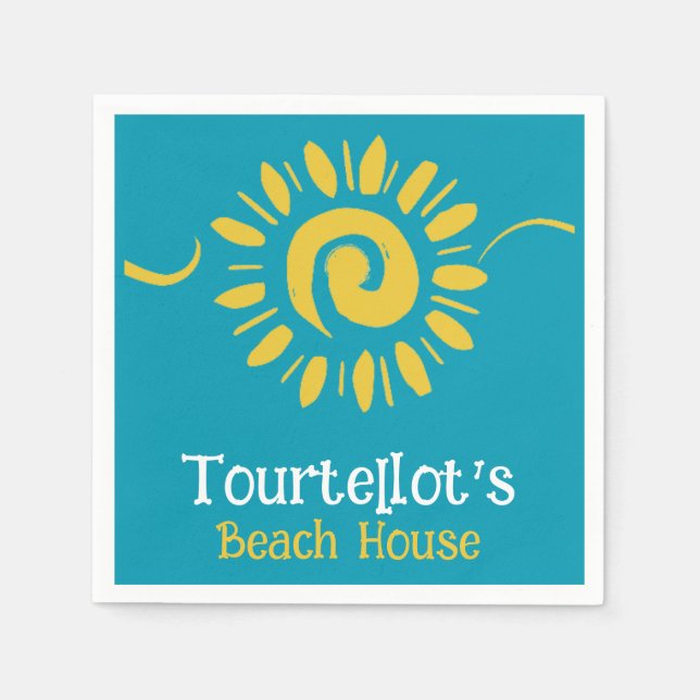 Servilleta De Papel Sun Blue Yellow Beach House Seas Day Nombre Cóctel (Anverso)