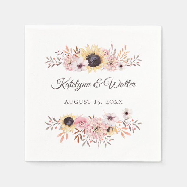 Servilleta De Papel Sunflower Bouquet Boda Personalizado Napkins (Anverso)