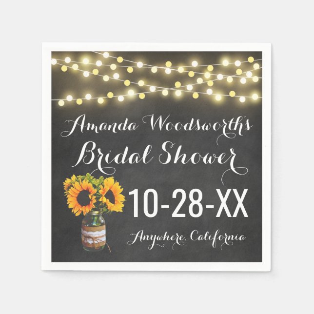Servilleta De Papel Sunflower Chalkboard Country Rustic Bridal Shower (Anverso)