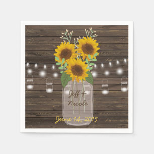 Servilleta De Papel Sunflower Country Wood Mason Jar Boda
