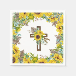 Servilleta De Papel Sunflower Eucalyptus Palm Boho Cross Baptism