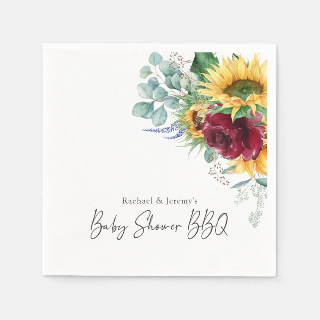 Servilleta De Papel Sunflower Floral Backyard BBQ Baby Shower (Anverso)