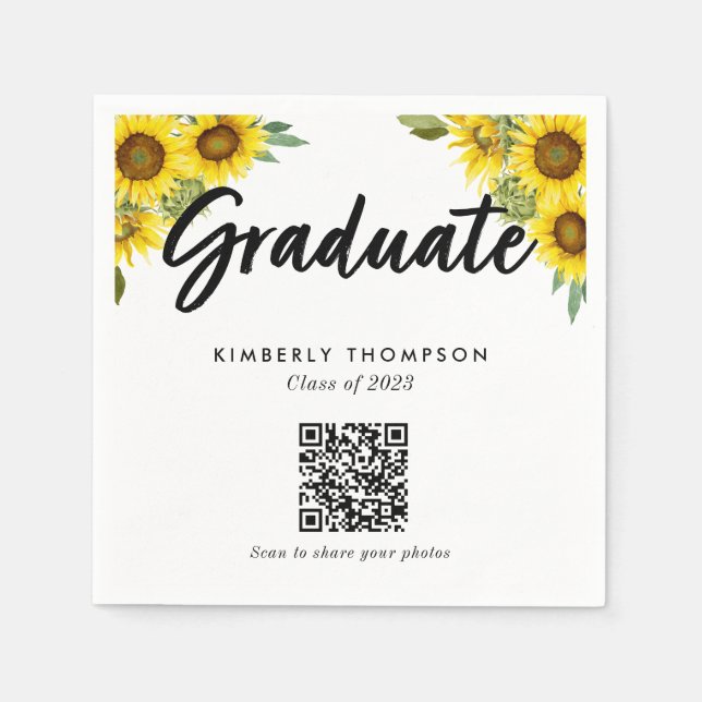 Servilleta De Papel Sunflower Graduation QR Code Party Photo Share (Anverso)