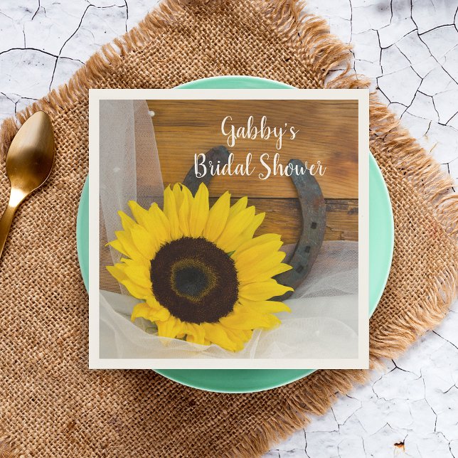 Servilleta De Papel Sunflower Horseshoe Country Western Bridal Shower (Subido por el creador)