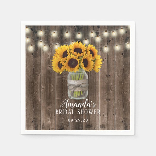 Servilleta De Papel Sunflower Jar Rustic Barn Wood Bridal Shower (Anverso)