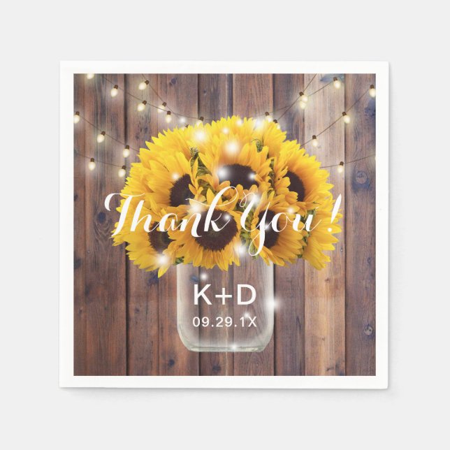 Servilleta De Papel Sunflower Mason Jar String ilumina a un Boda ruso (Anverso)