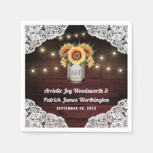 Servilleta De Papel Sunflower Mason Jar Wood Lace Boda Napkins