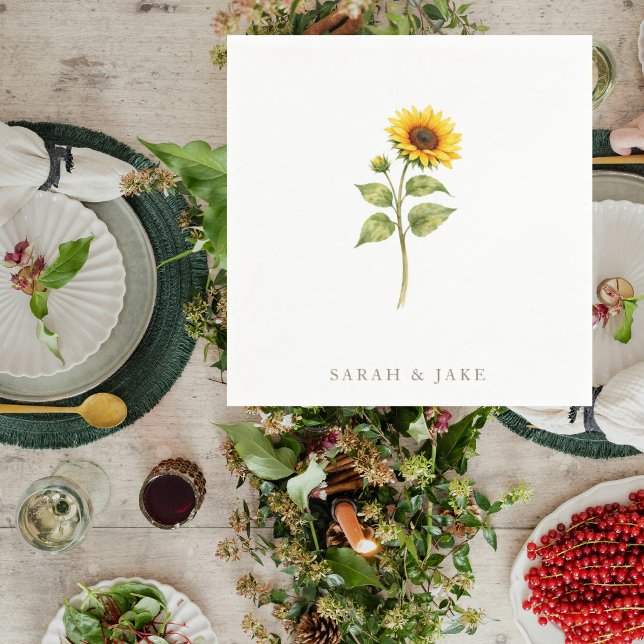 Servilleta De Papel Sunflower Stem Couple Names Personalized (Subido por el creador)