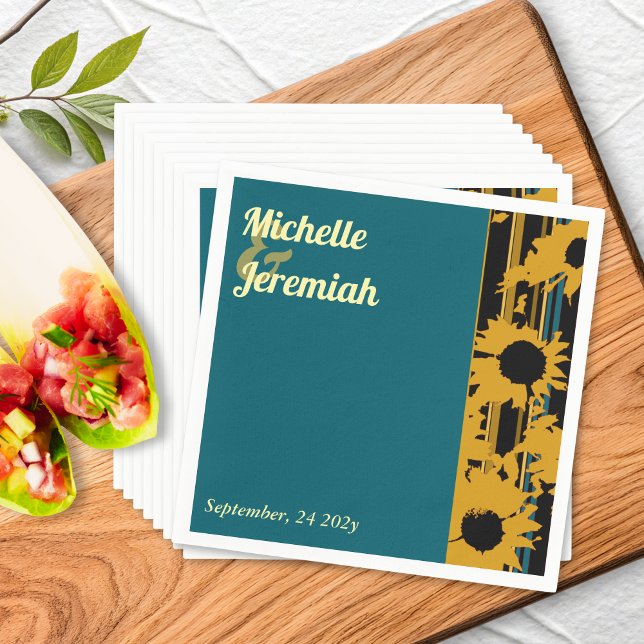 Servilleta De Papel Sunflower Teal Blue Gold Modern Wedding Cocktail (Subido por el creador)