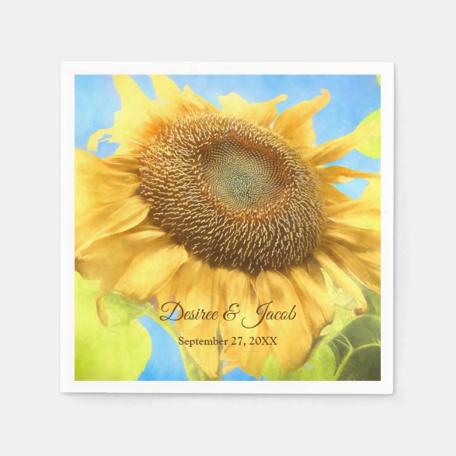 Servilleta De Papel Sunflower Yellow Country Rustic Boda acuarela (Anverso)