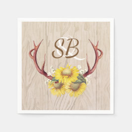Servilleta De Papel Sunflowers Antlers Rustic Country Wooden Boda