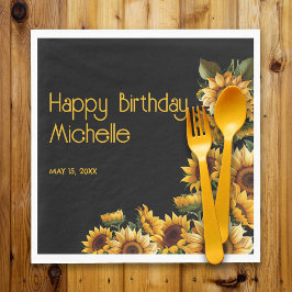 Servilleta De Papel Sunflowers Black Rustic Elegant Happy Birday