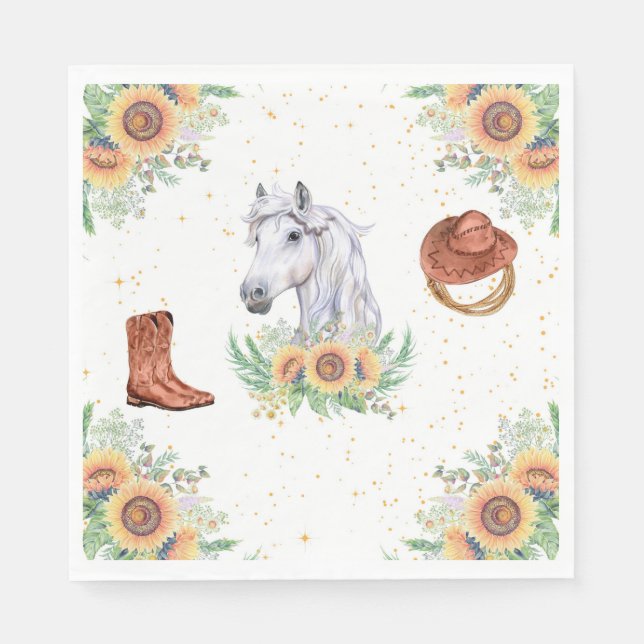 Servilleta De Papel Sunflowers Boy Horse Birday Party (Anverso)