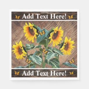 Servilleta De Papel Sunflowers Butterflies Rustic Barn Board