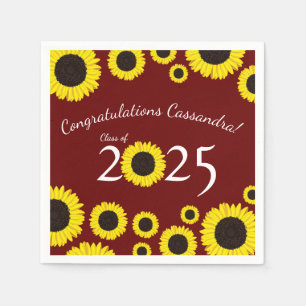 Servilleta De Papel Sunflowers Country Graduation Party Maroon Napkins