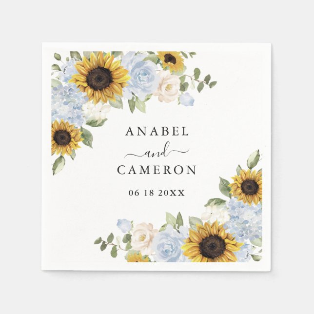 Servilleta De Papel Sunflowers Dusty Blue Floral Green Personalizada (Anverso)
