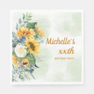Servilleta De Papel Sunflowers Eucalyptus Any Age Birday Party