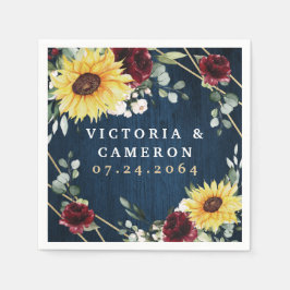 Servilleta De Papel Sunflowers Rosas de Borgoña Boda Geométrico