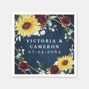 Servilleta De Papel Sunflowers Rosas de Borgoña Boda Geométrico