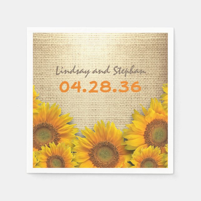 Servilleta De Papel Sunflowers y Burlap Rustic Country Wedding (Anverso)