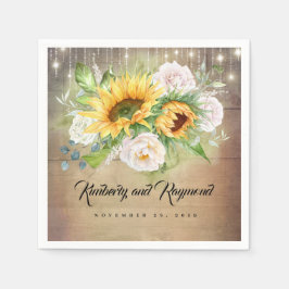 Servilleta De Papel Sunflowers y White Roses Rustic Fall Wedding