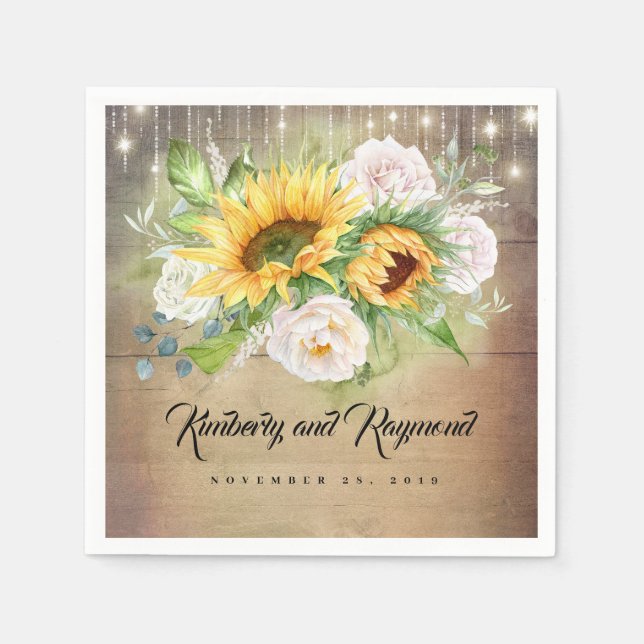 Servilleta De Papel Sunflowers y White Roses Rustic Fall Wedding (Anverso)