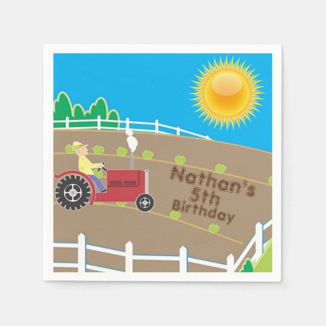 Servilleta De Papel Sunny Farm Tractor Personalizado Niños Cumpleaños (Anverso)