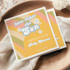 Servilleta De Papel Sunny Retro Pastel Aquí Viene El Baby Shower Del H