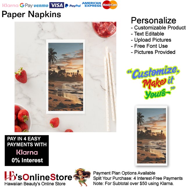 Servilleta De Papel Sunset Beach Guest Towel Paper Napkins 2 (Sunset Beach Tables Kitchen Restaurant Decor Paper Guest Towels 2.)