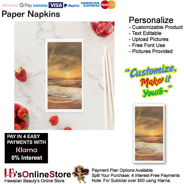 Servilleta De Papel Sunset Beach Guest Towel Paper Napkins 43 (Sunset Beach Tables Kitchen Restaurant Decor Paper Guest Towels 43.)