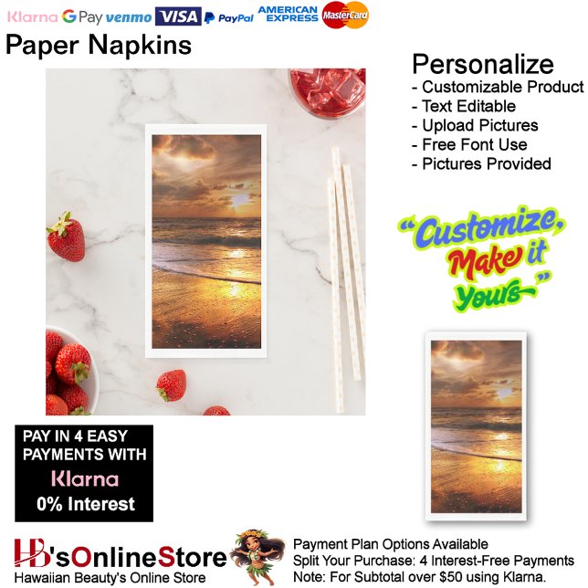 Servilleta De Papel Sunset Beach Guest Towel Paper Napkins 44 (Sunset Beach Tables Kitchen Restaurant Decor Paper Guest Towels 44.)